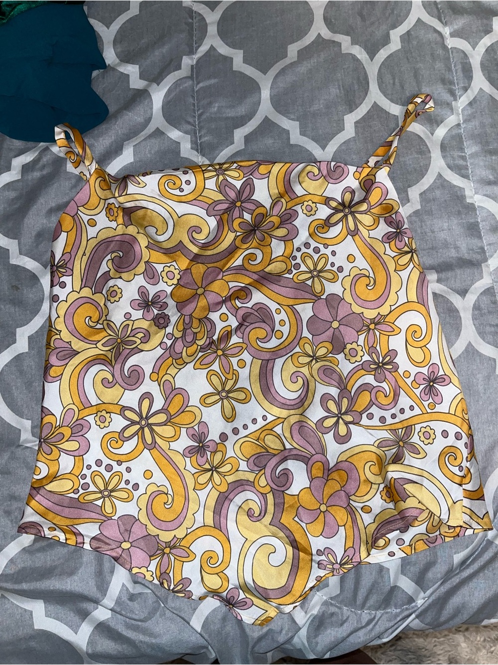 Bwear Floral Paisley Satin Cami in Yellow and Purple